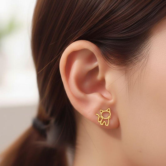 Chic Cat Earrings | 18K PVD Gold Plated - For Women | Includes: Earrings