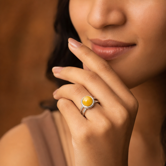 Adjustable Ring with Yellow Aventurine Stone| Silver Plated -For Women | Includes: Ring