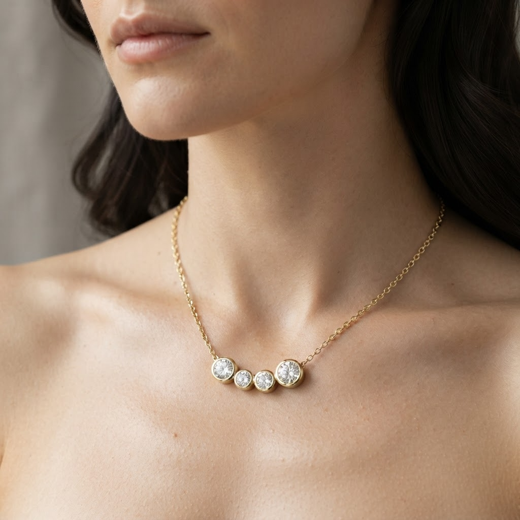 Quartet Clear FOUR-STONE Necklace | Gold-Tone - For Women | Includes: Necklace