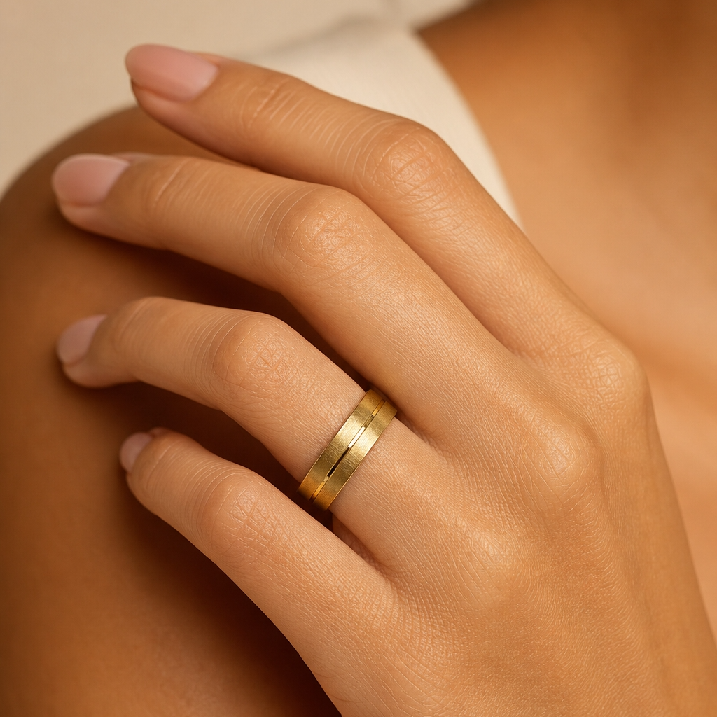 Premium mid-line Golden Steel Ring | 18K Real Gold PVD Plated– For Women | Includes: Ring