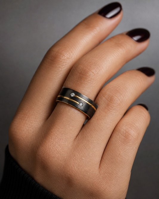 Black Class Golden Ring | 18K Real Gold PVD Plated– For Women | Includes: Ring