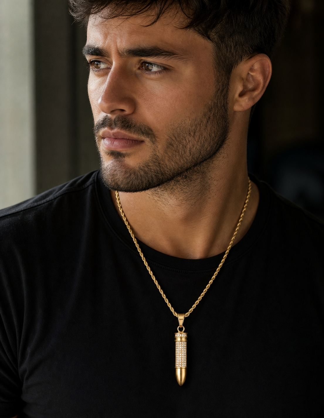 Ultra Posh Bullet Zircon Golden Necklace | 18K PVD REAL Gold Plated- For Men| Includes: Necklace