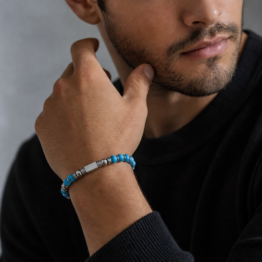 Ultra Rich Turquoise Stone Flexi Bracelet | TITANIUM Steel- For Men | Includes: Bracelet