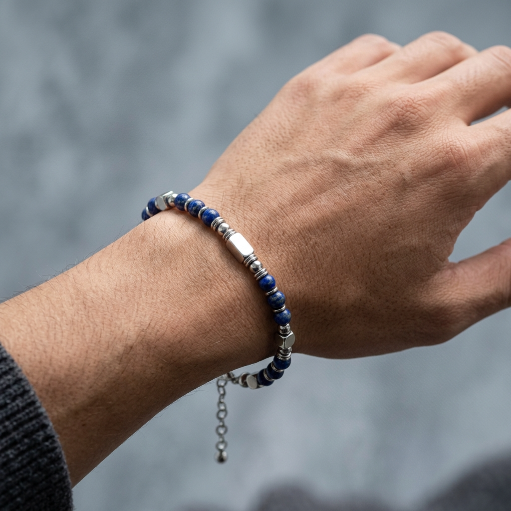 Ultra Rich Lapis Lazuli Stone Flexi Bracelet | TITANIUM Steel- For Men | Includes: Bracelet
