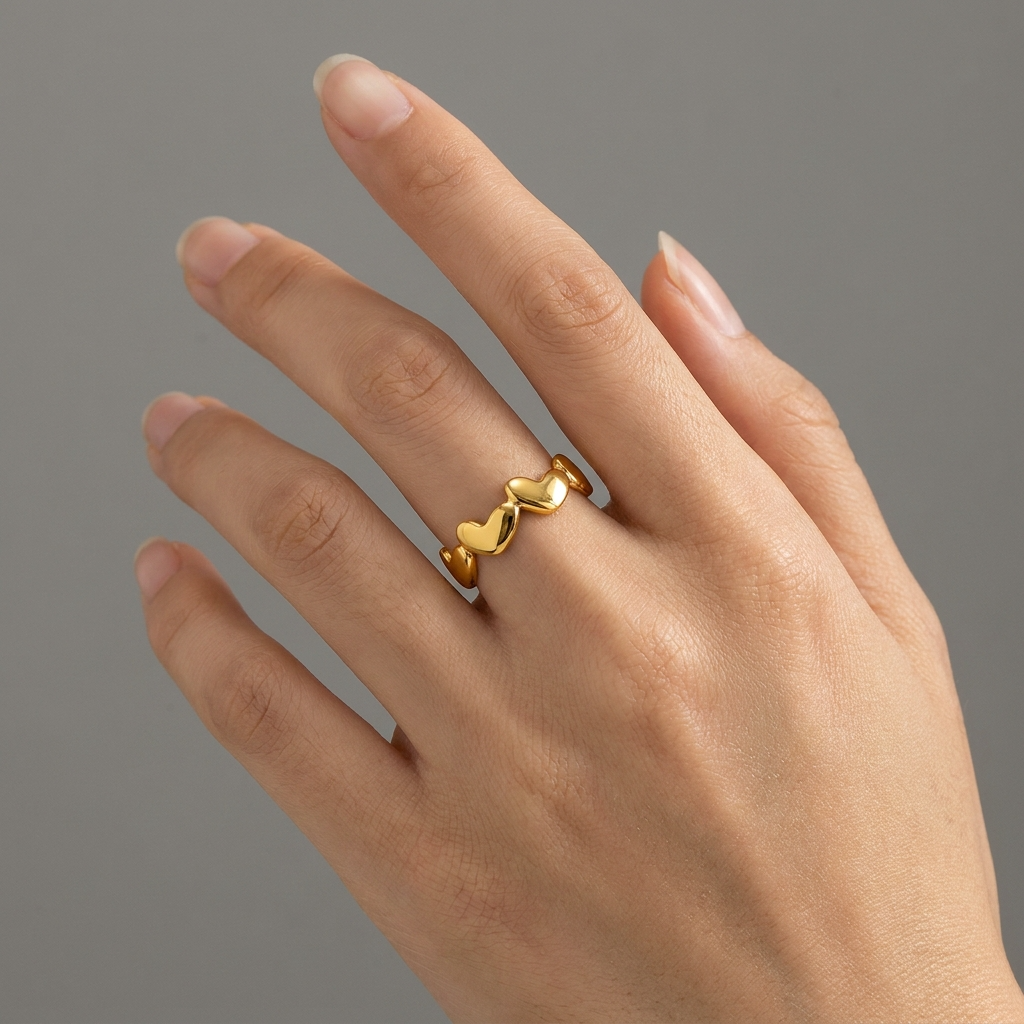 Multi-Heart Solid Flexi Size Ring | 18K PVD Gold Plated- For Women | Includes: Ring