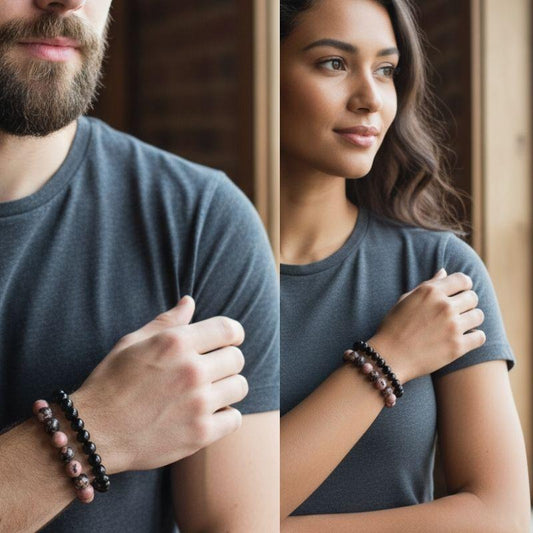 Compassion Stacked Bracelets | Rhodonite - For Unisex | Includes: Bracelets (Set of 2)