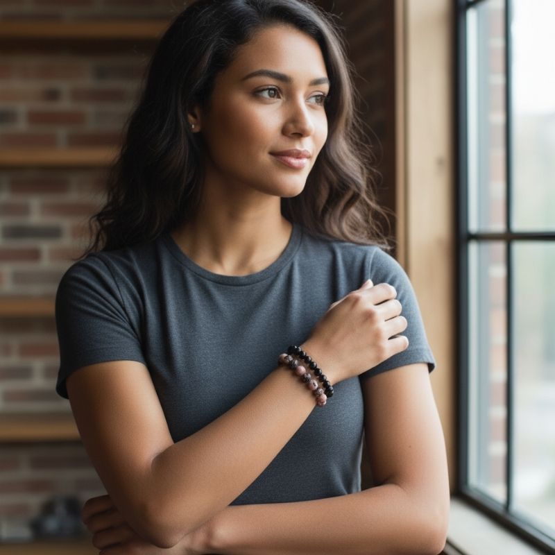 Compassion Stacked Bracelets | Rhodonite - For Unisex | Includes: Bracelets (Set of 2)