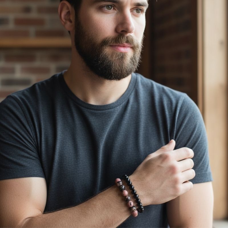 Compassion Stacked Bracelets | Rhodonite - For Unisex | Includes: Bracelets (Set of 2)