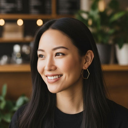 Contemporary Hex Earrings | PVD 18K Gold Plated, Stainless Steel, Water Proof - For Women | Includes: Earrings