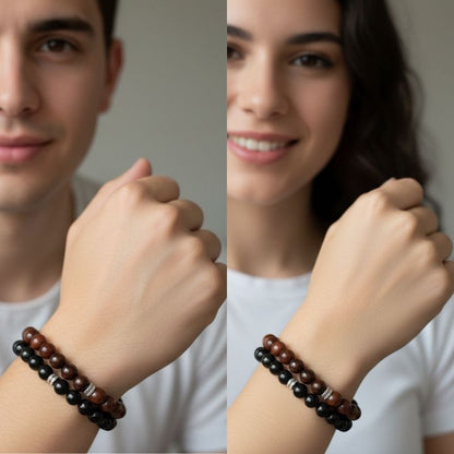 Courage Bracelet Set | Obsidian & Red Tiger Eye - For Unisex | Includes: Bracelets (Set of 2)