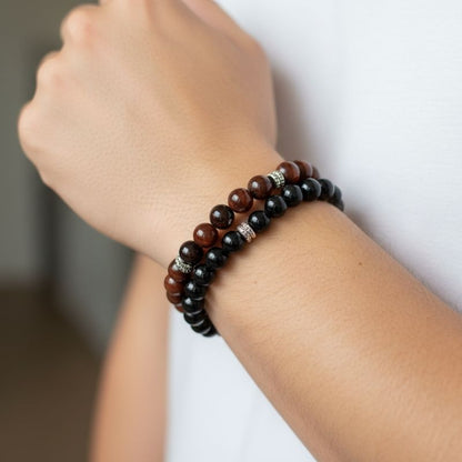Courage Bracelet Set | Obsidian & Red Tiger Eye - For Unisex | Includes: Bracelets (Set of 2)