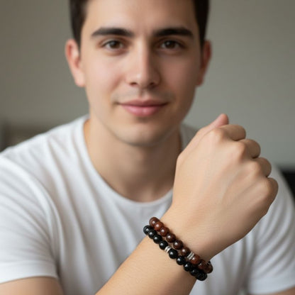 Courage Bracelet Set | Obsidian & Red Tiger Eye - For Unisex | Includes: Bracelets (Set of 2)