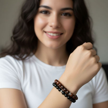 Courage Bracelet Set | Obsidian & Red Tiger Eye - For Unisex | Includes: Bracelets (Set of 2)