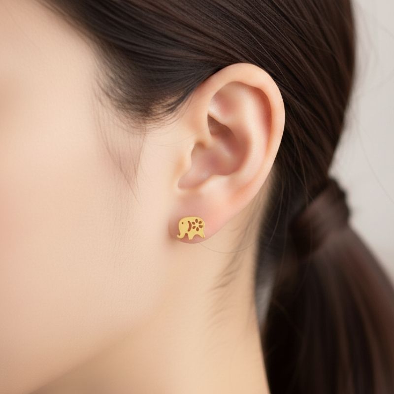 Cute Baby Elephant Earrings | 18K PVD Gold Plated - For Women | Includes: Earrings