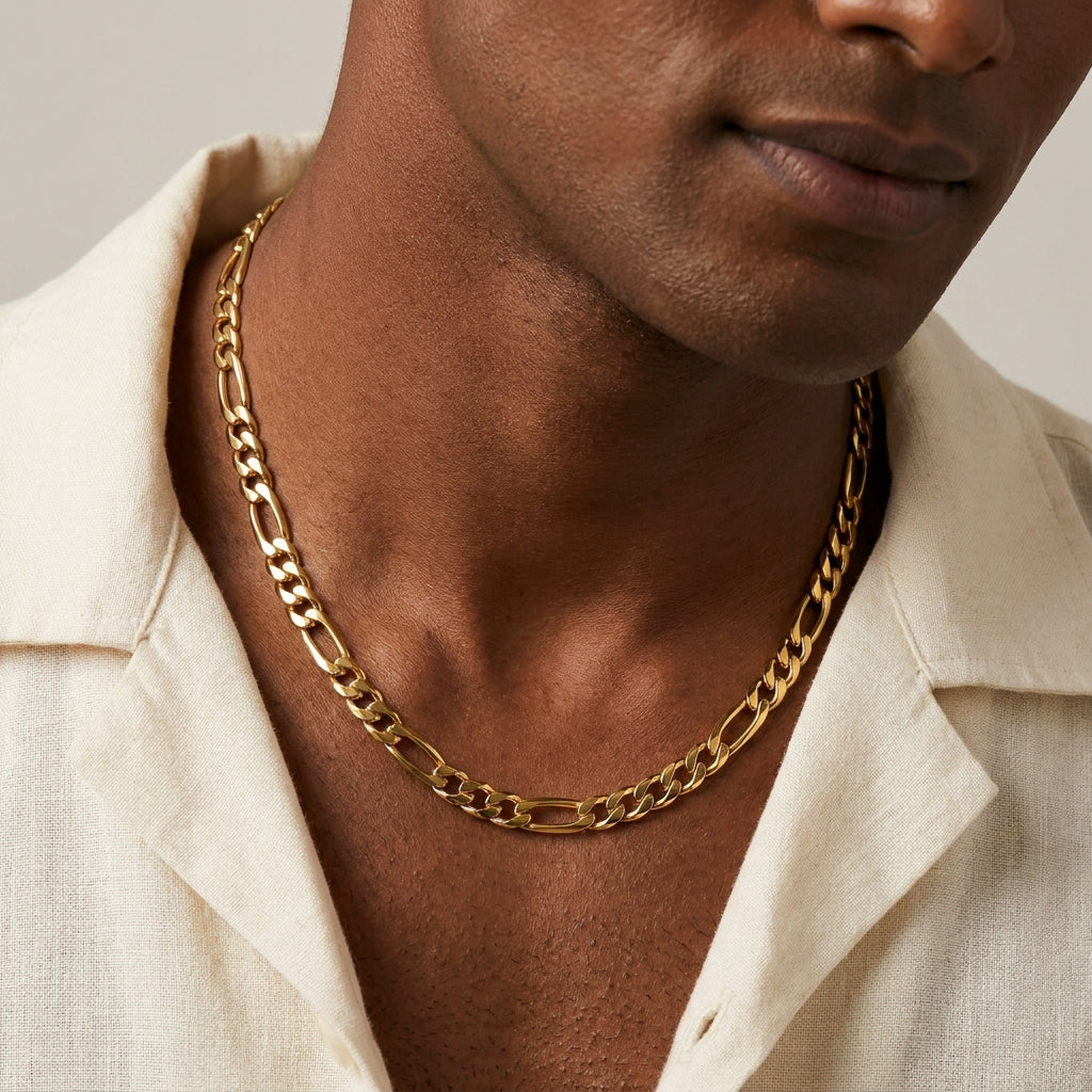 Golden Figaro Regular Steel Chain (9mm) | 18K PVD Gold Plated- For Men| Includes: Necklace