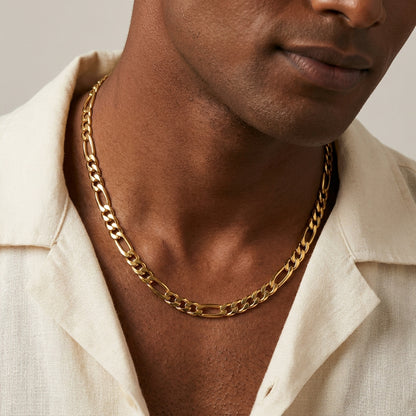 Golden Figaro Regular Steel Chain (9mm) | 18K PVD Gold Plated- For Men| Includes: Necklace