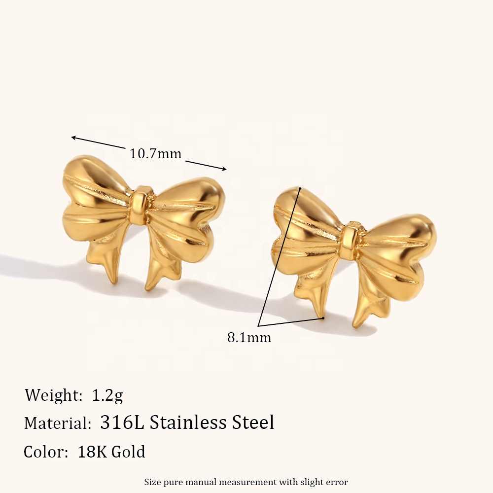 Elegant Bow Earrings | 18K PVD Gold Plated - For Women | Includes: Earrings