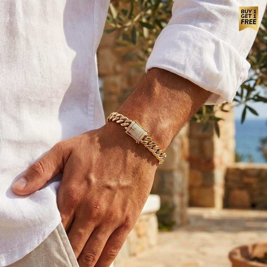 Ultra Modern Zircon 10MM Chain Bracelet | 18K Real Gold PVD Plated - For Men | Includes: Bracelet