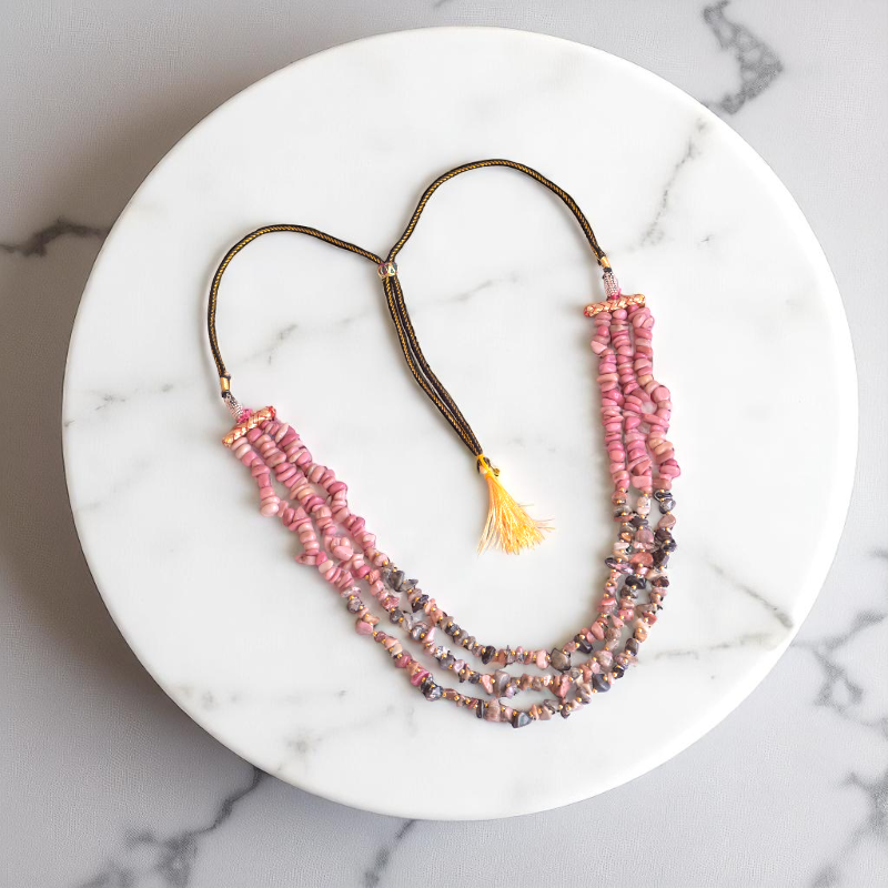 Happy & Harmony Layered Necklace | Rhodonite Stone - For Women | Includes: Necklace