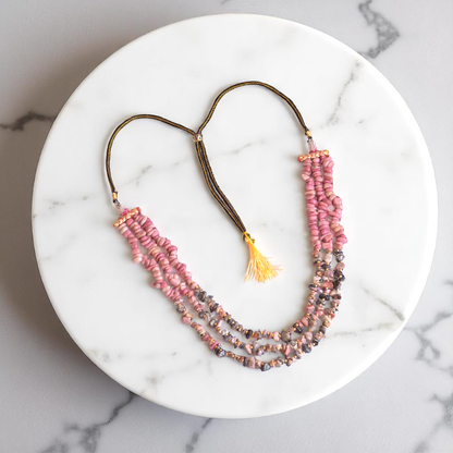 Happy & Harmony Layered Necklace | Rhodonite Stone - For Women | Includes: Necklace