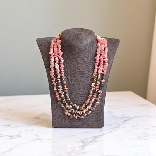 Happy & Harmony Layered Necklace | Rhodonite Stone - For Women | Includes: Necklace