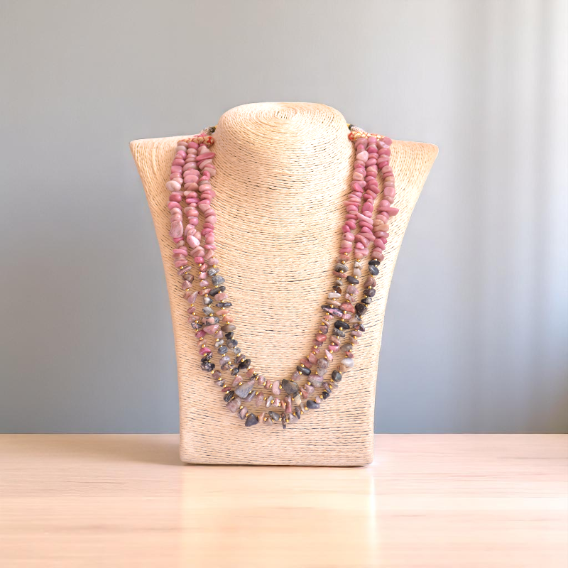 Happy & Harmony Layered Necklace | Rhodonite Stone - For Women | Includes: Necklace