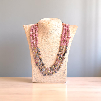 Happy & Harmony Layered Necklace | Rhodonite Stone - For Women | Includes: Necklace