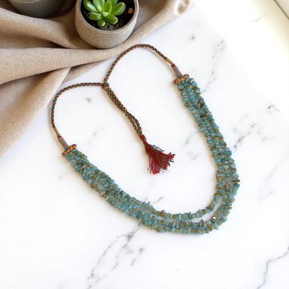 Divine Aqua Layered Necklace | Blue Turquoise Stone - For Women | Includes: Necklace