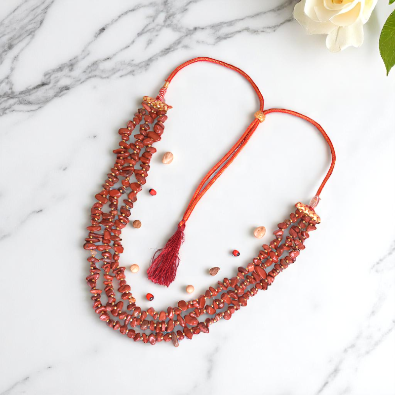 Dynasty Flame Layered Necklace | Red Jasper Stone - For Women | Includes: Necklace