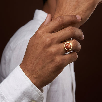 Sun Stone Flexi Size Golden Ring | 18K Real Gold PVD Plated– For Men | Includes: Ring