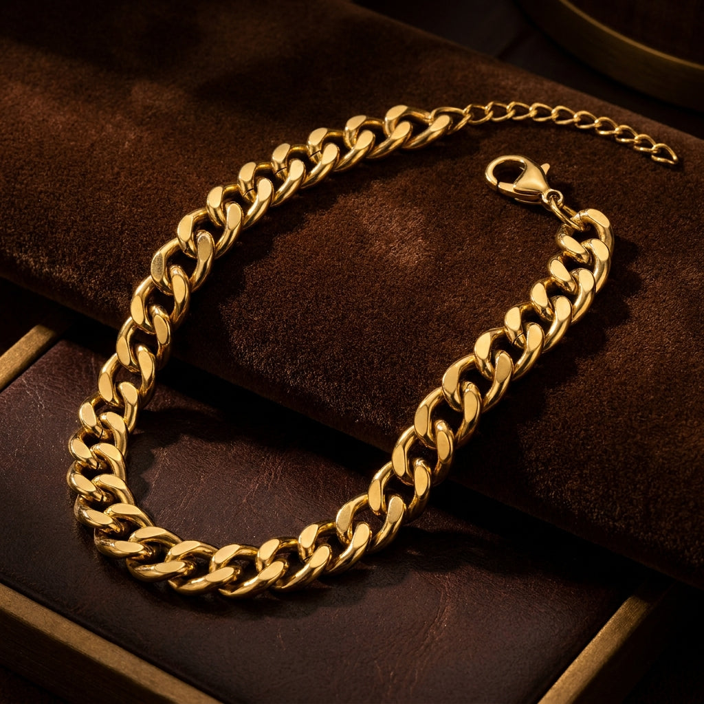 Golden Lean-Link Flexi Size Steel THIN Bracelet (5MM) | 18K PVD Gold Plated- For Men | Includes: Bracelet