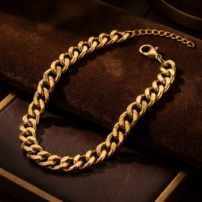 Golden Lean-Link Flexi Size Steel THIN Bracelet (5MM) | 18K PVD Gold Plated- For Men | Includes: Bracelet