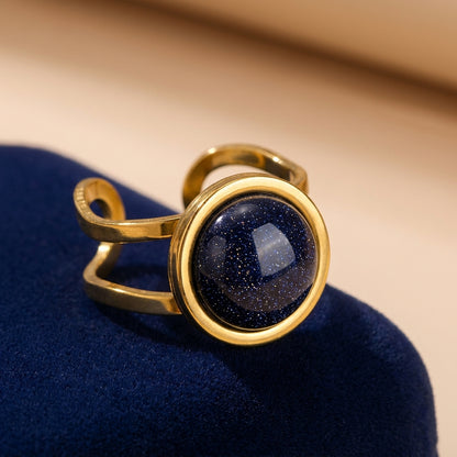 Blue Sand Stone Flexi Size Golden Ring | 18K Real Gold PVD Plated– For Men | Includes: Ring