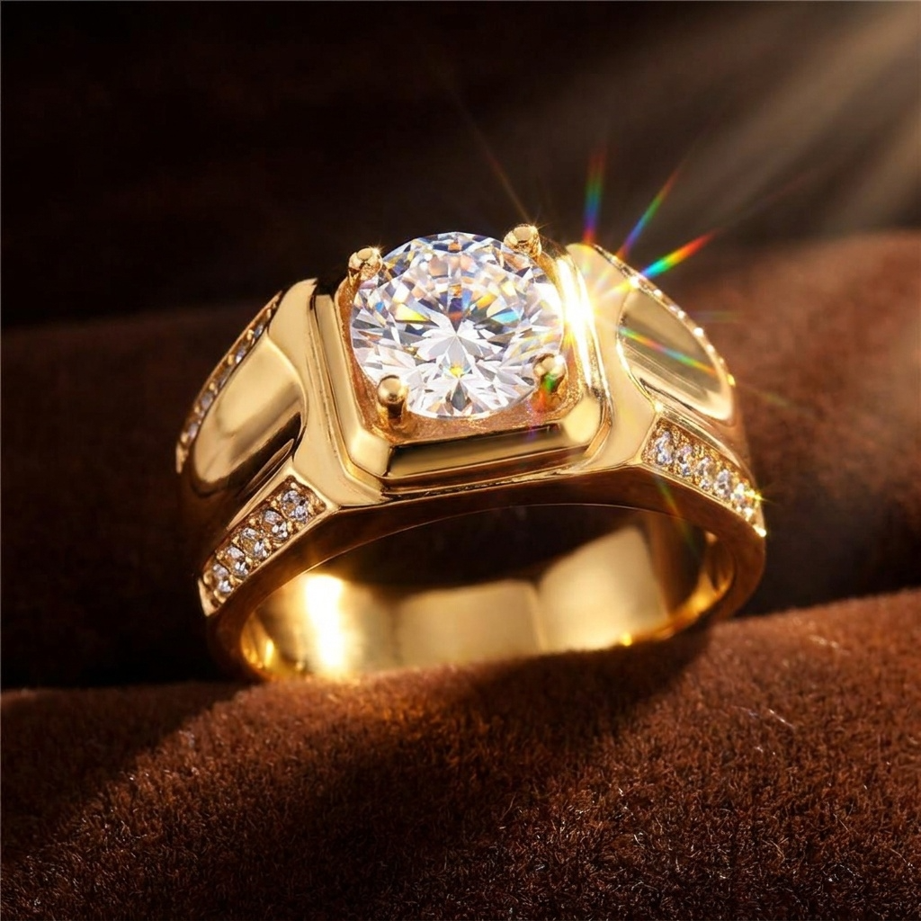 Regular  Solitire Clear Zircon Ring | 18K Real Gold PVD Plated– For Men | Includes: Ring