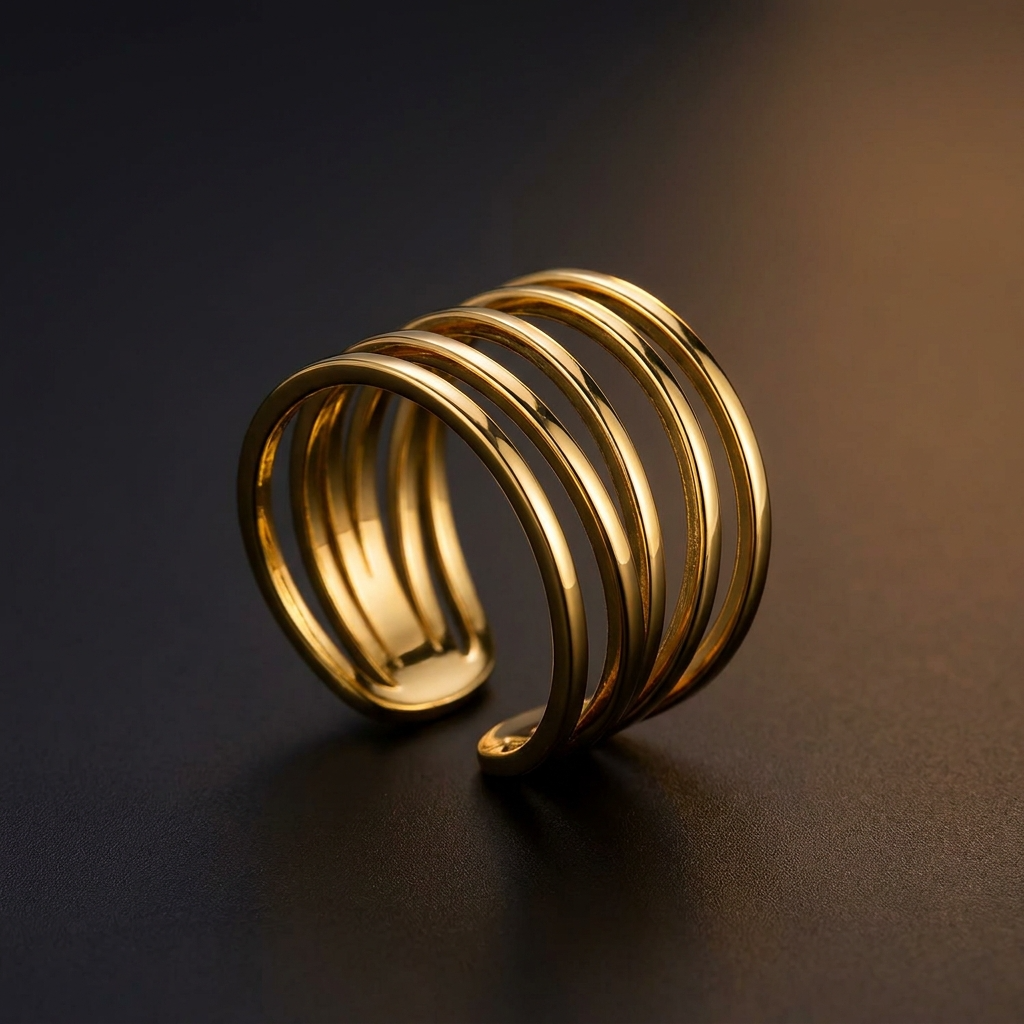 Multi-Layer Plain Line Flexi Size Ring | 18K PVD Gold Plated- For Women | Includes: Ring