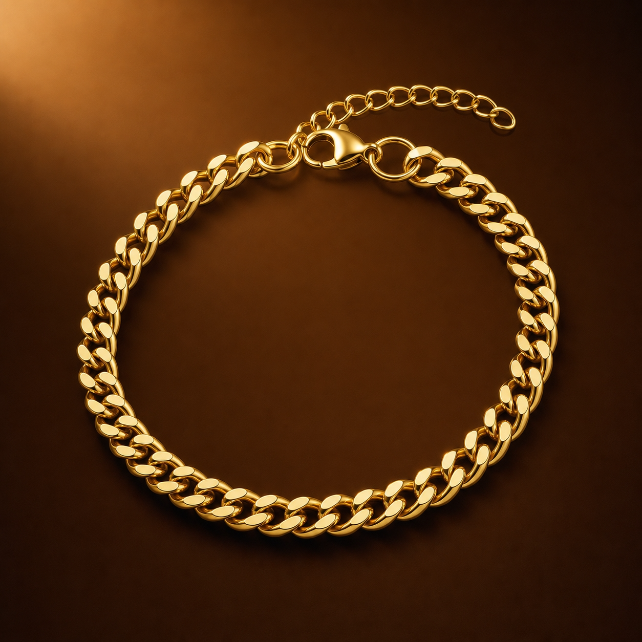 Golden Lean-Link Flexi Size Steel Regular Bracelet (7MM) | 18K PVD Gold Plated- For Men | Includes: Bracelet