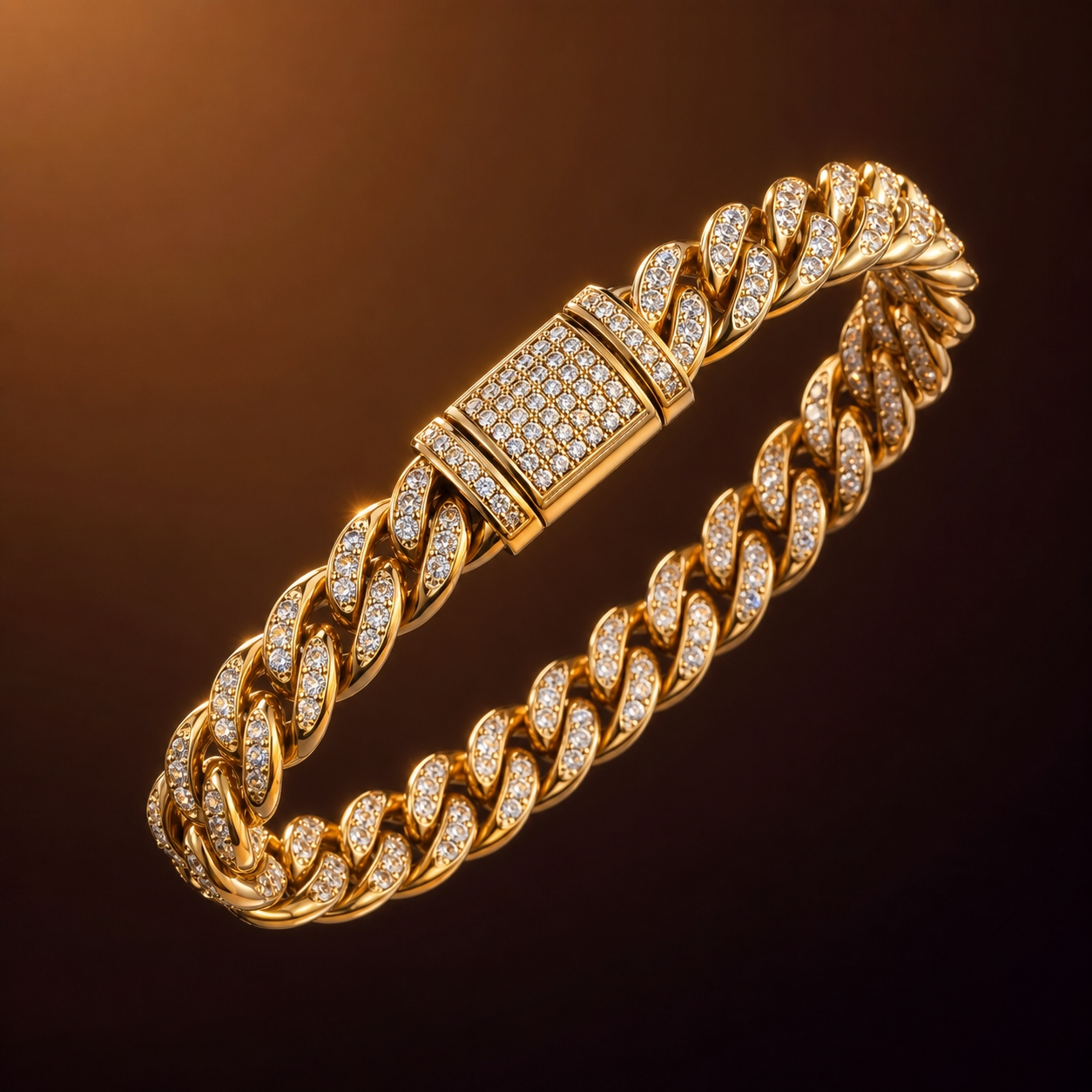 Ultra Modern Real Golden Cuban Zircon 8MM STANDARD Bracelet | 18K PVD Gold Plated- For Men | Includes: Bracelet
