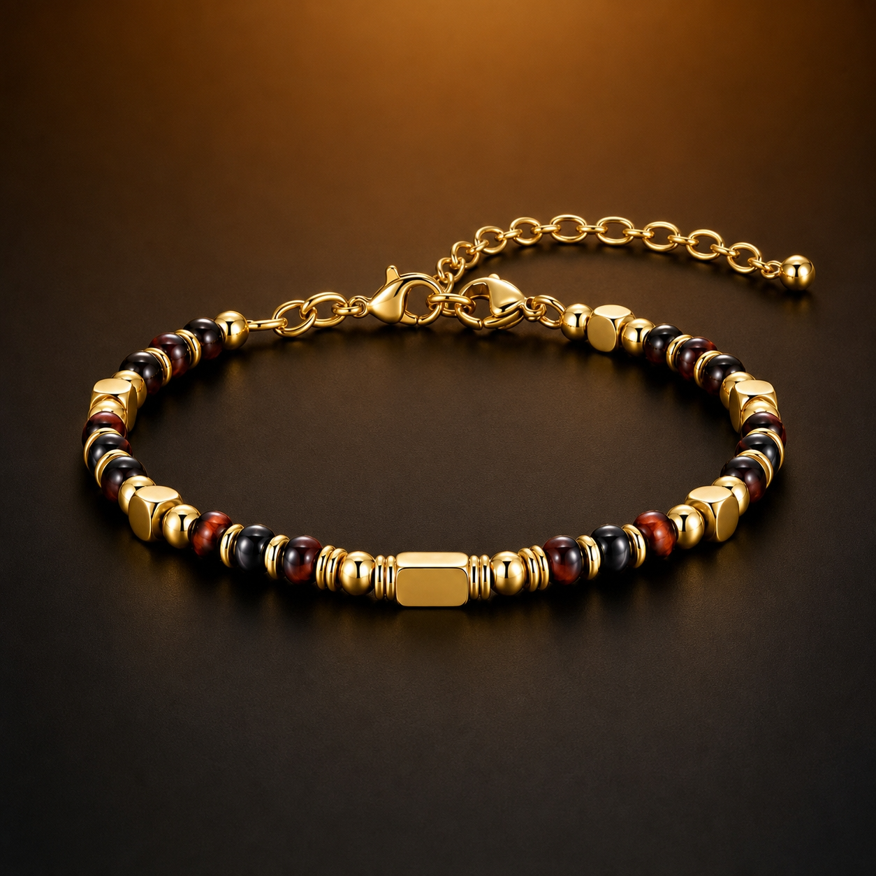 Ultra Rich Red Tiger Eye Stone Flexi Bracelet | 18K PVD Gold Plated- For Men | Includes: Bracelet