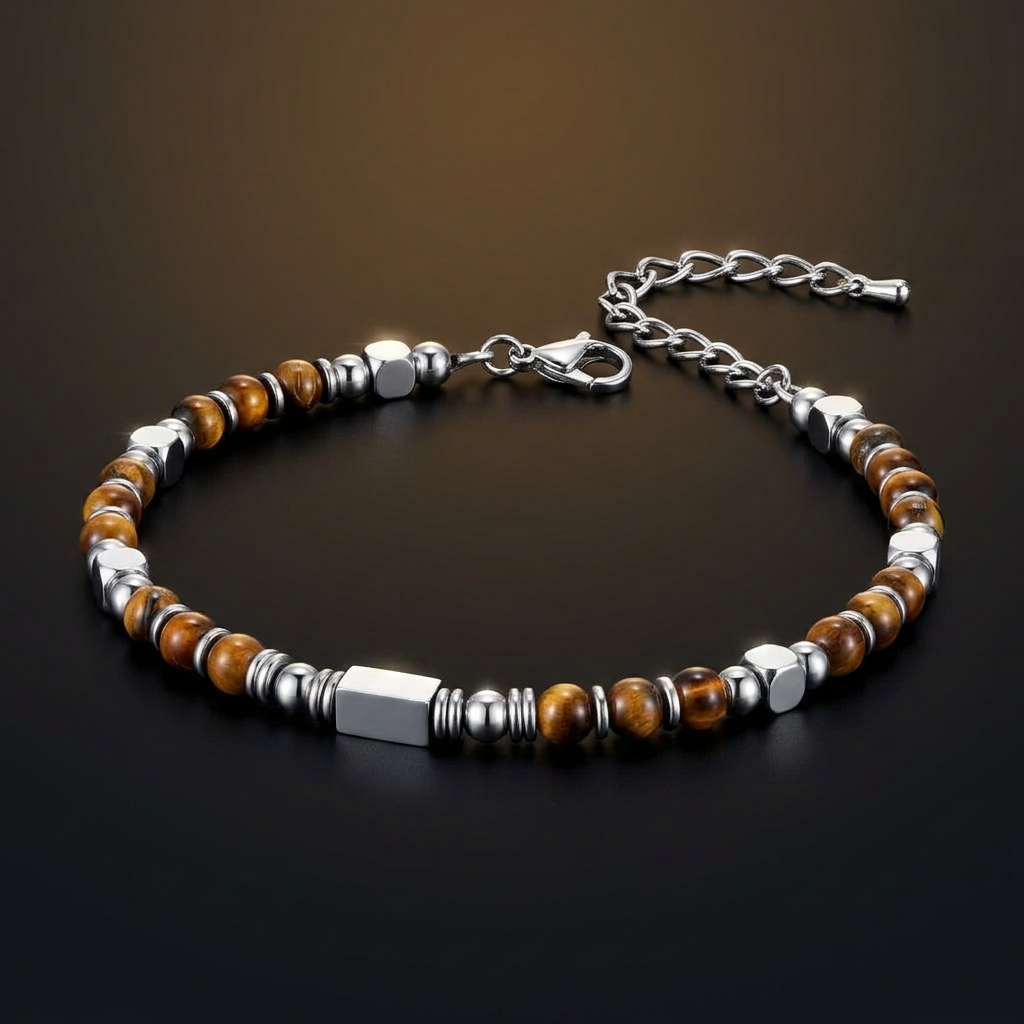 Ultra Rich Tiger Eye Stone Flexi Bracelet | TITANIUM Steel- For Men | Includes: Bracelet