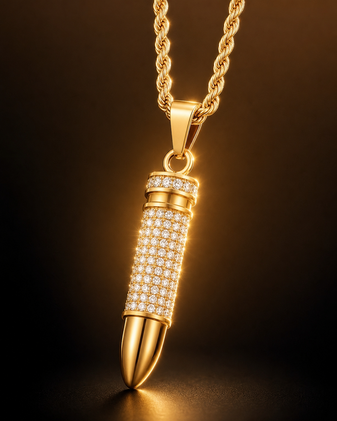 Ultra Posh Bullet Zircon Golden Necklace | 18K PVD REAL Gold Plated- For Men| Includes: Necklace