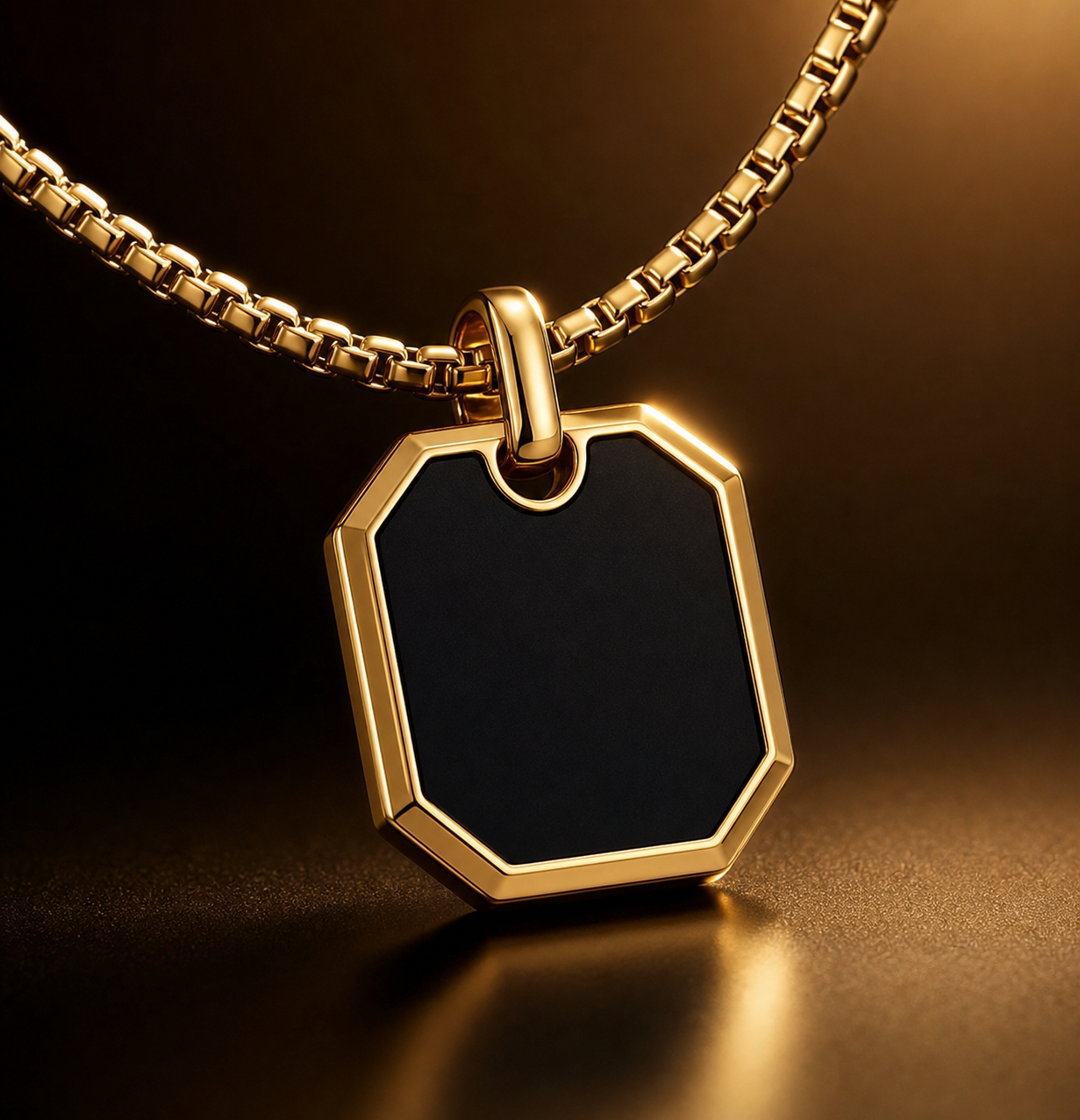 Ultra Posh Black Hexa Pendant Golden Necklace | 18K PVD REAL Gold Plated- For Men| Includes: Necklace