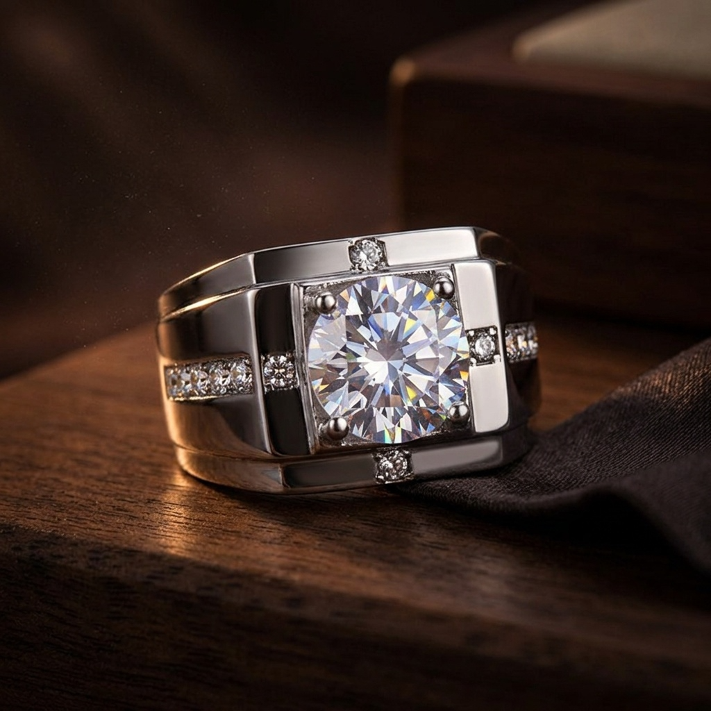 Regular Classic Silverish Solitire Clear Zircon Ring | PVD Plated– For Men | Includes: Ring