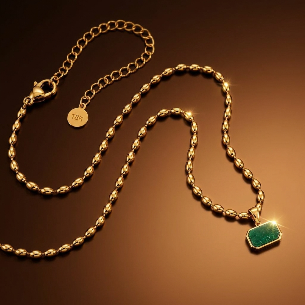 Verdant Deep Green RECTANGLE Necklace | Gold-Tone - For Women | Includes: Necklace