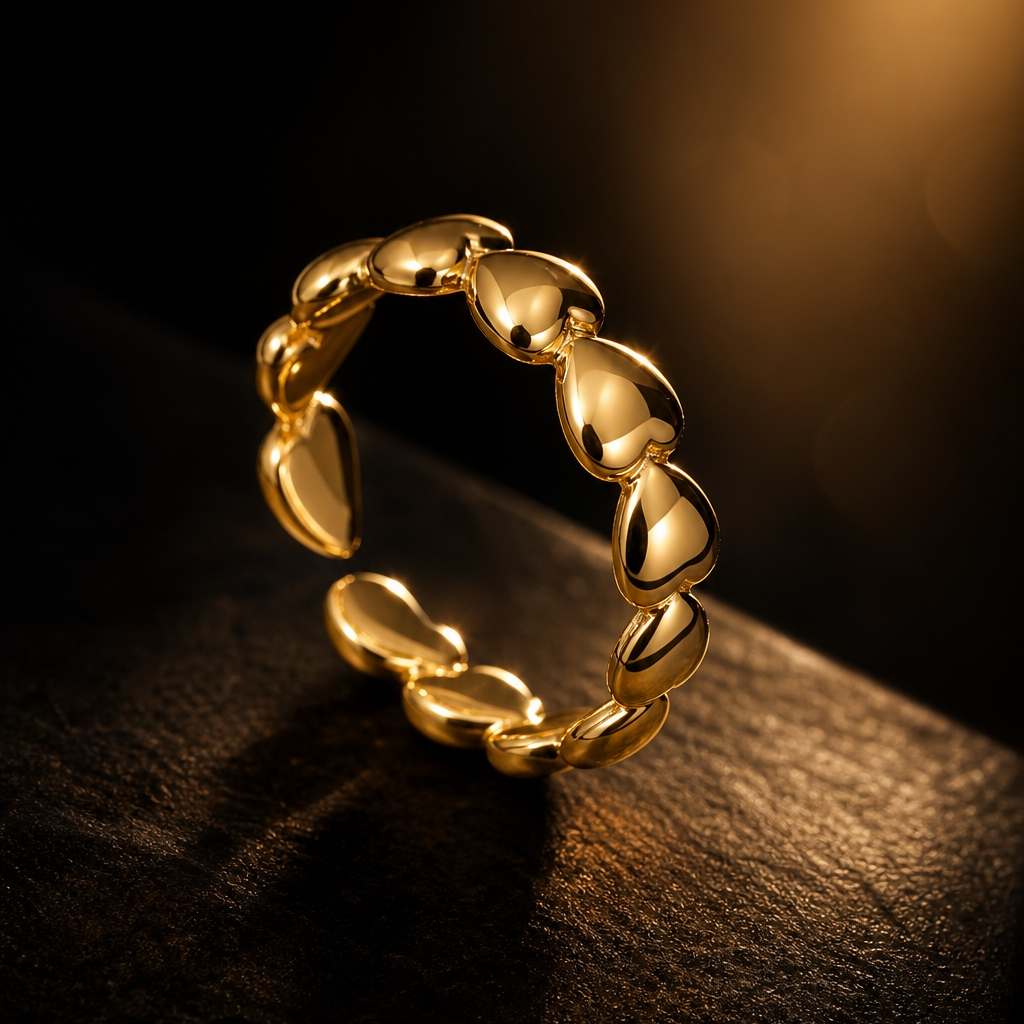 Heart Chain Golden Flexi Size Ring | 18K PVD Gold Plated- For Women | Includes: Ring