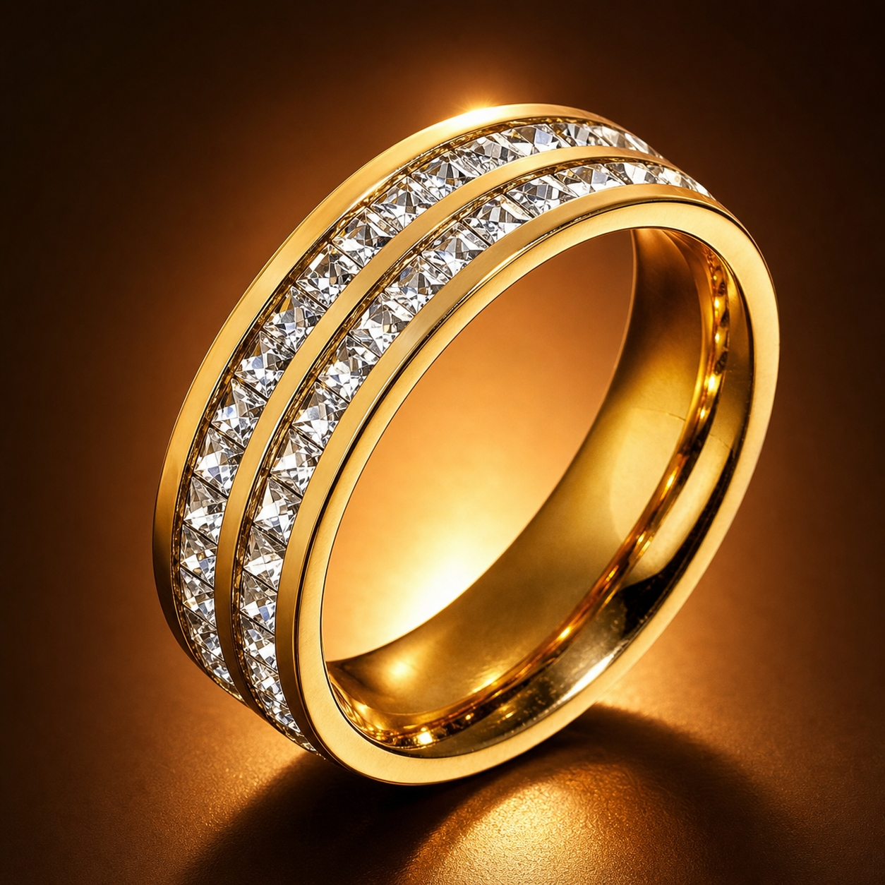 Zircon Line Titanium Steel Golden Ring | 18K Real Gold PVD Plated– For Women | Includes: Ring