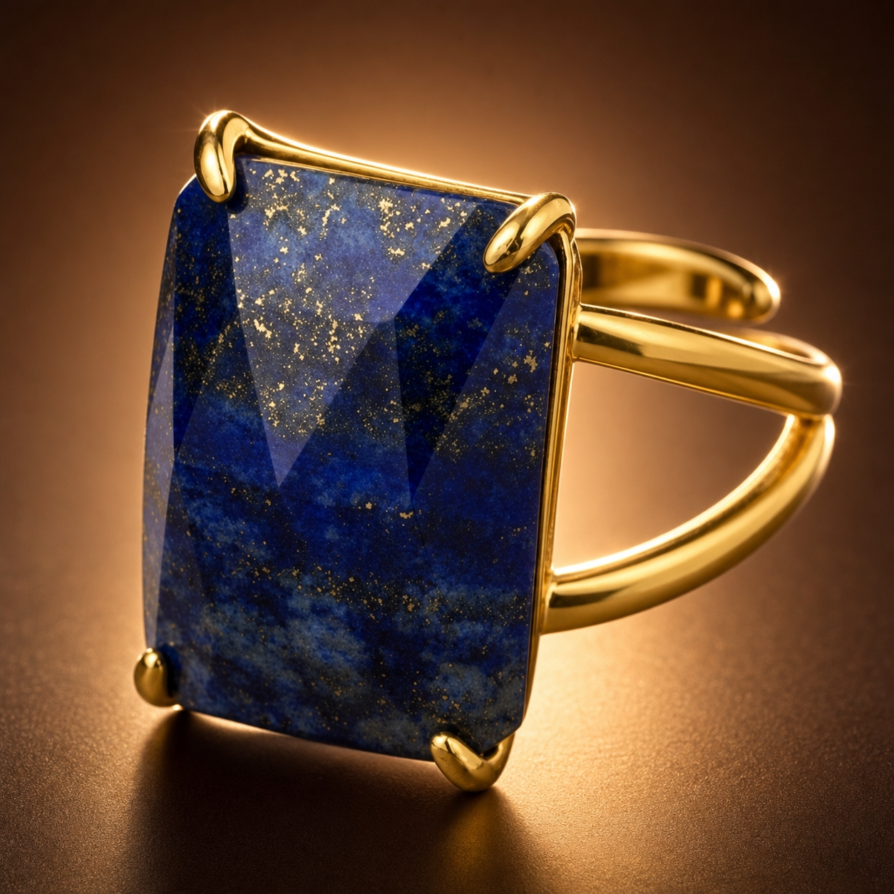 BOLD Natural Lapis Stone Golden Flexi Size Ring | 18K Real Gold PVD Plated– For Women | Includes: Ring