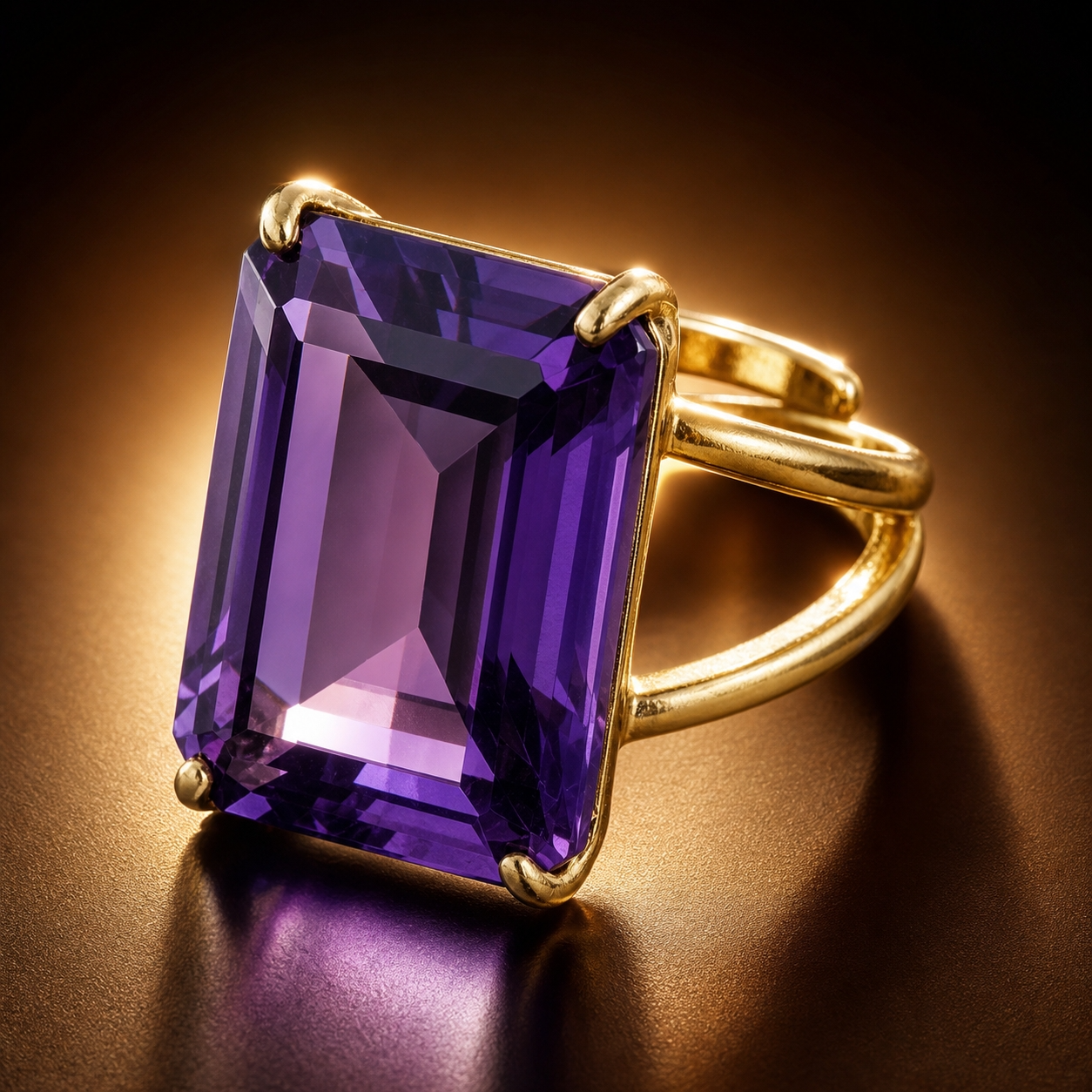 BOLD Natural Amethyst Stone Golden Flexi Size Ring | 18K Real Gold PVD Plated– For Women | Includes: Ring