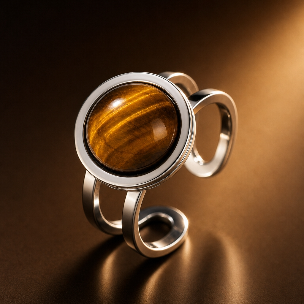 Adjustable Ring with Tiger Eye Stone| Silver Plated -For Women | Includes: Ring