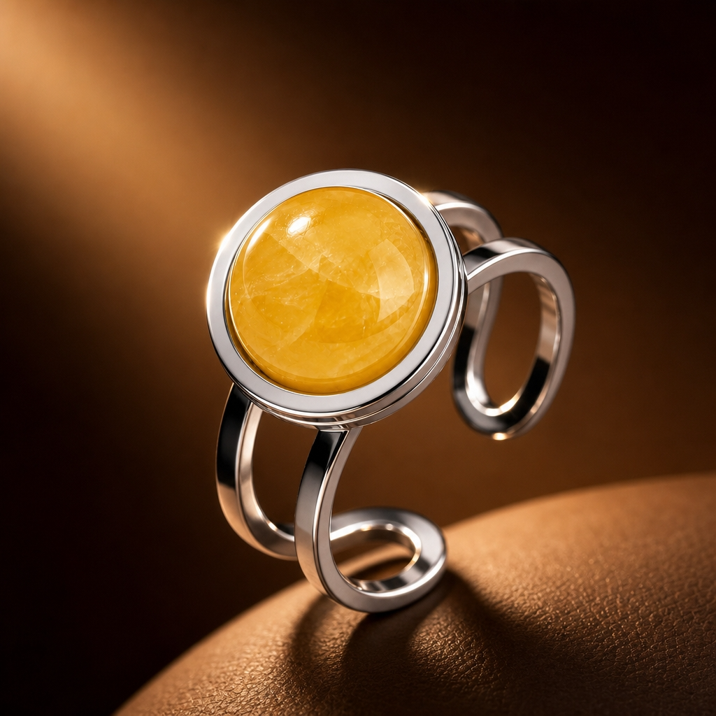 Adjustable Ring with Yellow Aventurine Stone| Silver Plated -For Women | Includes: Ring