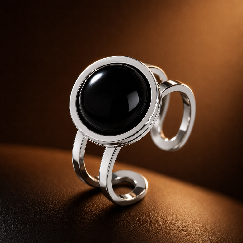 Adjustable Ring with Black Obsidian Stone| Silver Plated -For Women | Includes: Ring
